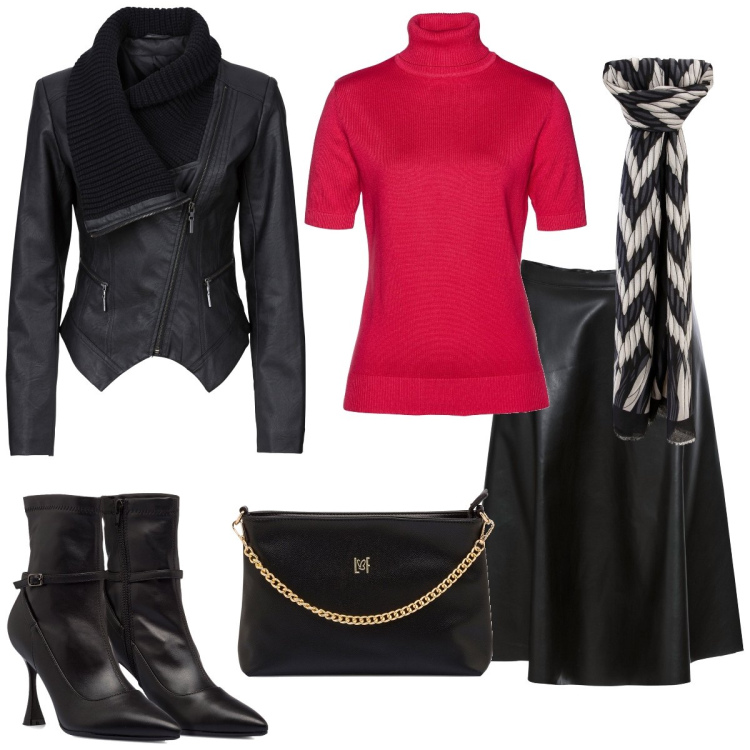 Outfit donna - Total look #1764827. Stile Casual chic per Tutti i giorni. Abbinamento con blazer, maglieria, gonne, foulard, borse a tracolla, stivaletti.