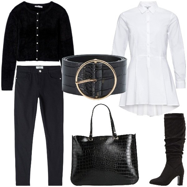 Outfit donna - Trendy Bantoa Singles\' Day. Stile Trendy per Tutti i giorni. Abbinamento con camicie, stivali sopra il ginocchio, borse a mano, cardigans, cinture, pantaloni.