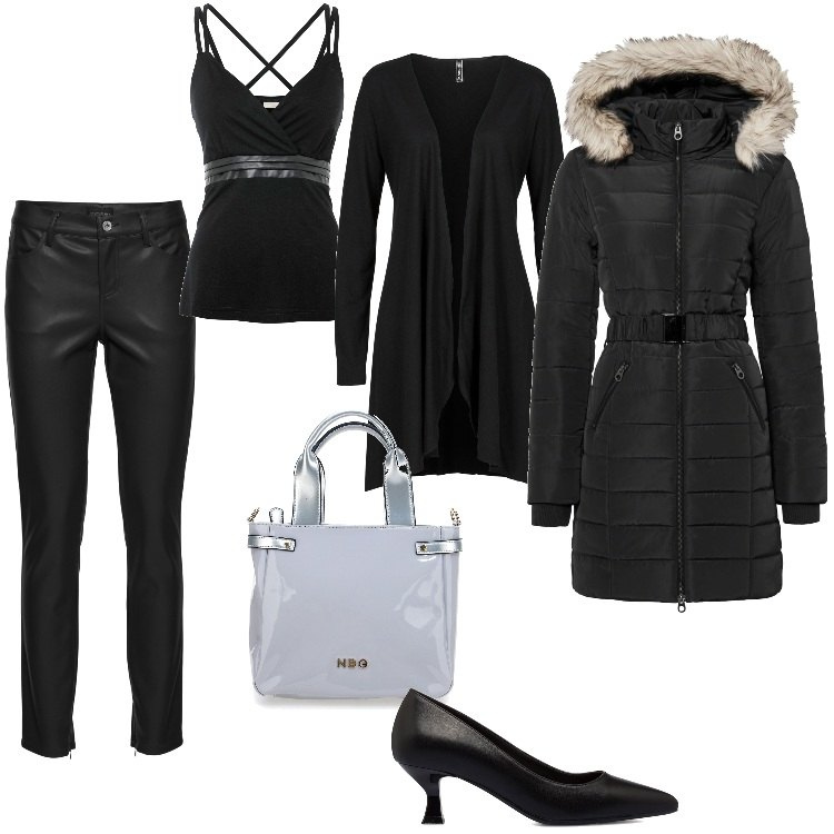 Outfit donna - Pre Black Friday - Novembre. Stile Sporty chic per Serata fuori. Abbinamento con giacche, cardigans, top, pantaloni, décolleté, borse a mano.