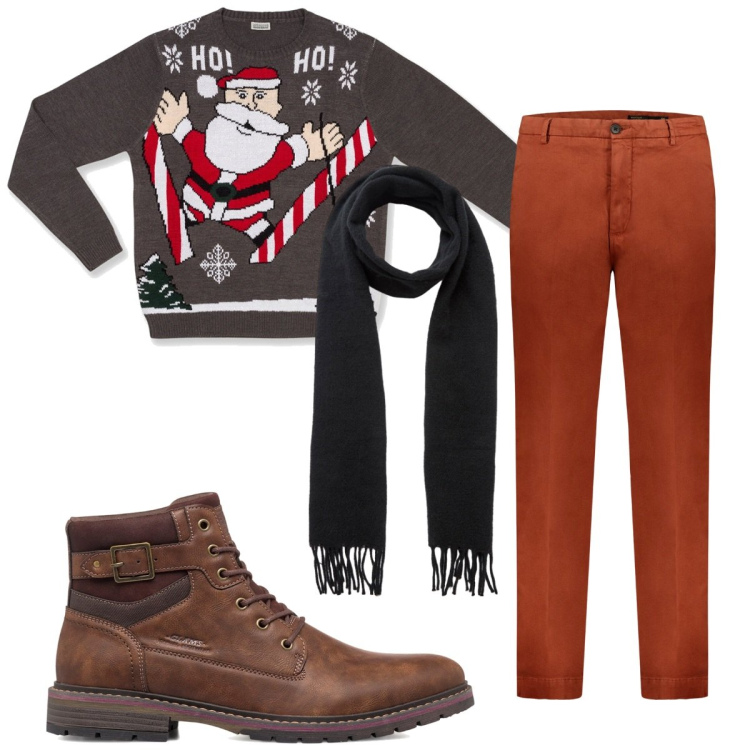 Outfit uomo - Total look #1765136. Stile Trendy per Tutti i giorni. Abbinamento con sciarpe, maglieria, anfibi, pantaloni.