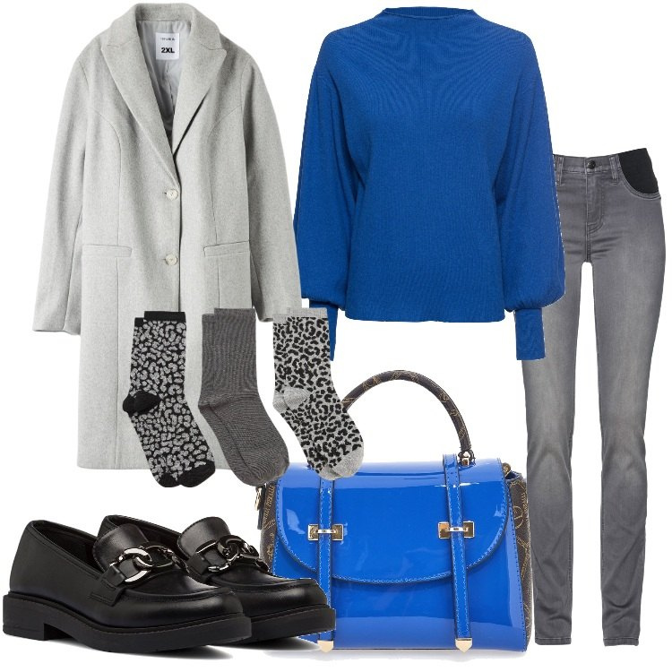 Outfit donna - Calzature nere. Stile Basic per Tutti i giorni. Abbinamento con maglieria, jeans, cappotti, calzini, mocassini, borse a mano.