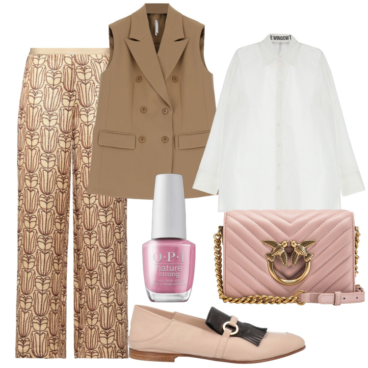 Outfit donna - Total look #1765182. Stile Chic per Tutti i giorni. Abbinamento con pantaloni, mocassini, smalti, borse a tracolla, camicie, gilet.