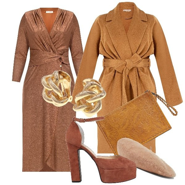 Outfit donna - Serata a teatro. Stile Urban per Serata fuori. Abbinamento con décolleté, orecchini, vestiti lunghi, cappotti, clutch, berretti.