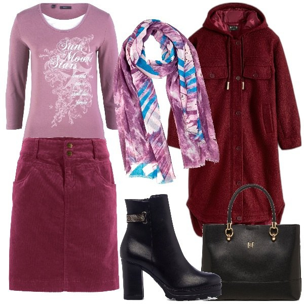 Outfit donna - Il foulard. Stile Casual chic per Tutti i giorni. Abbinamento con gonne lunghe, maglieria, cappotti, stivaletti, borse a mano, sciarpe.