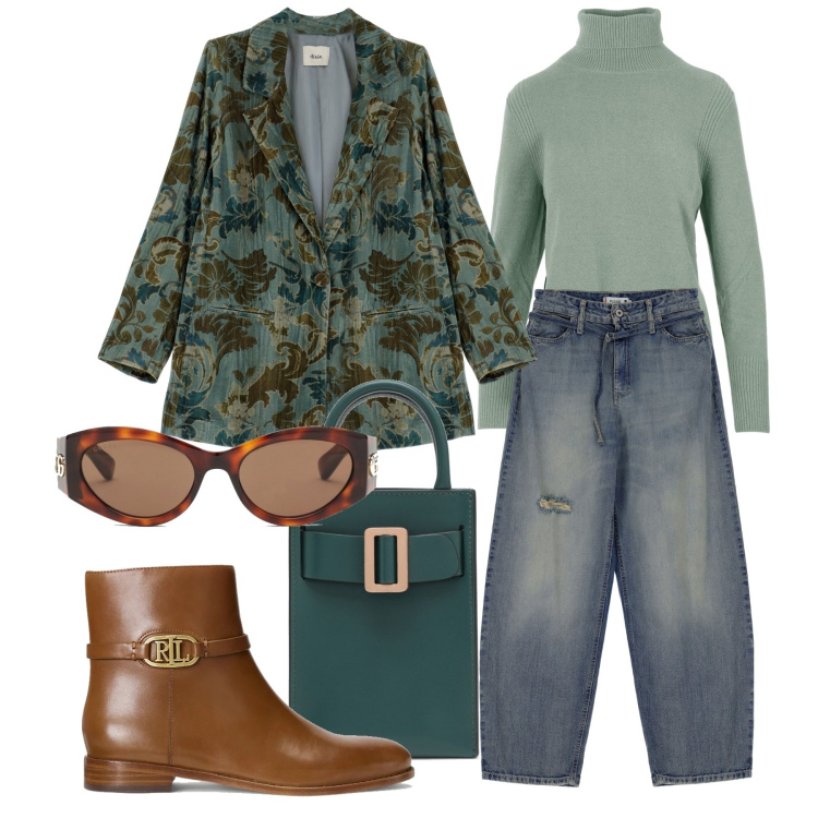 Outfit donna - Un giro in centro. Stile Casual chic per Tutti i giorni. Abbinamento con jeans, giacche, stivaletti, maglieria, occhiali da sole, borse a mano.