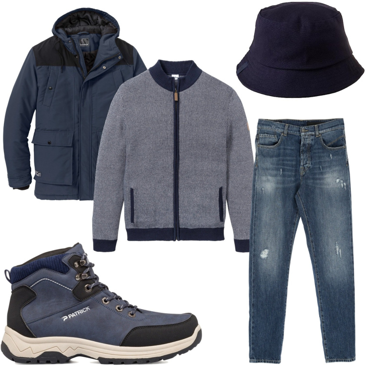 Outfit uomo - Scende la pioggia. Stile Trendy per Tutti i giorni. Abbinamento con cardigans, piumini, jeans dritti, stivali e stivaletti, cappelli.