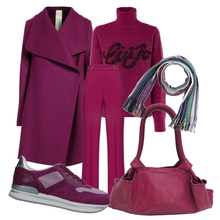 Outfit donna - Oversize Total look viola. Stile Trendy per Tutti i giorni. Abbinamento con sciarpe, borse a mano, cappotti, sneakers, pantaloni, maglieria.