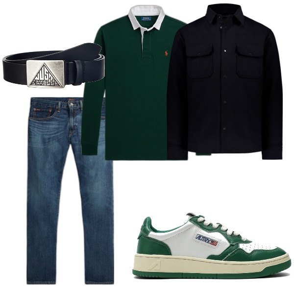 Outfit uomo - morfologia a A. per Tutti i giorni. Abbinamento con jeans dritti, maglieria, giacche, sneakers, cinture.