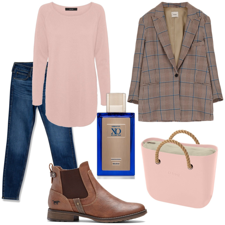 Outfit donna - Total look #1765519. Stile Urban per Tutti i giorni. Abbinamento con profumi, pullovers, jeans skinny, cappotti, stivaletti chelsea, borse a spalla.