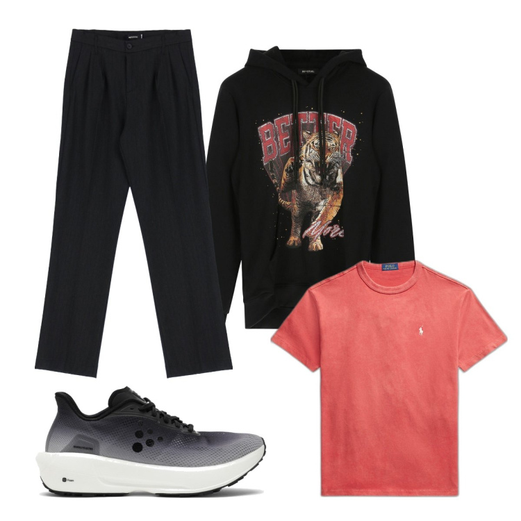 Outfit uomo - Total look #1765548. Stile Casual per Sport. Abbinamento con pantaloni, felpe con cappuccio, t-shirt, sneakers.