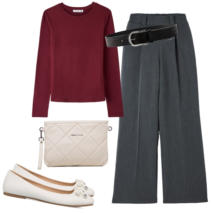 Outfit donna - Simply style. Stile Basic per Tutti i giorni. Abbinamento con cinture, pantaloni, t-shirt, borse a tracolla, ballerine.