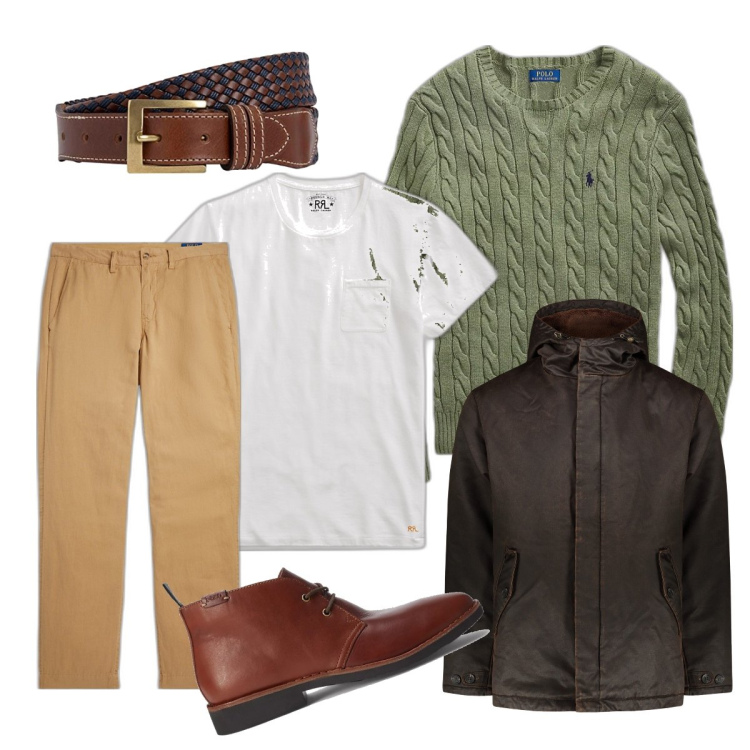 Outfit uomo - Total look #1765570. Stile Business/Elegante per Ufficio. Abbinamento con t-shirt, maglieria, pantaloni, stivali e stivaletti, cappotti, cinture.