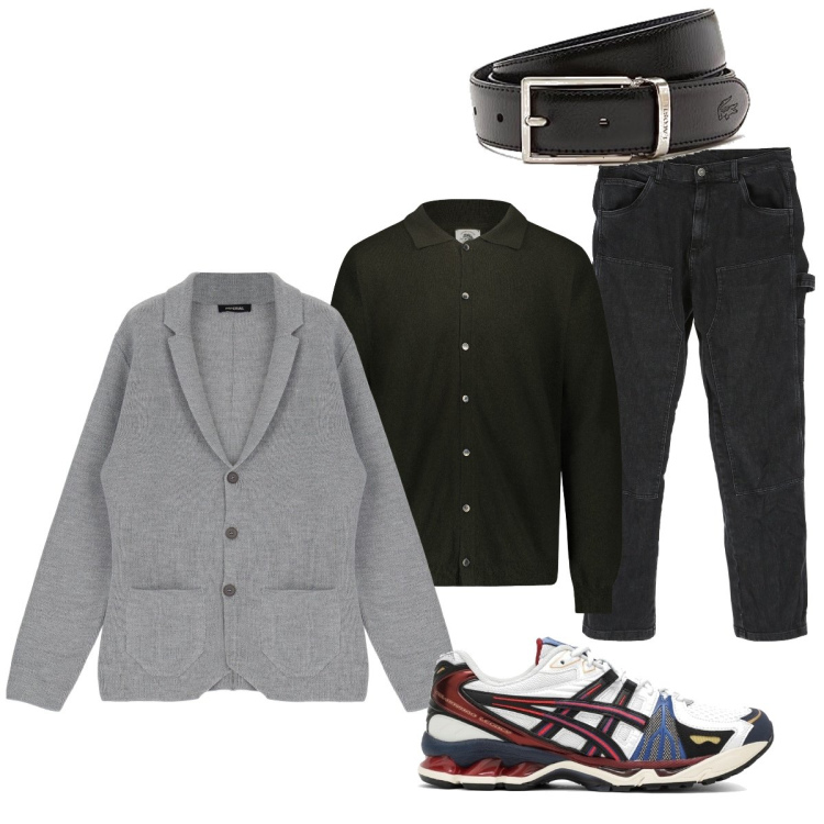 Outfit uomo - Total look #1765603. Stile Trendy per Ufficio. Abbinamento con pantaloni, cappotti, polo, cinture, sneakers.