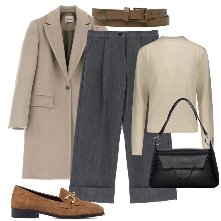 Outfit donna - Total look #1765643. Stile Basic per Tutti i giorni. Abbinamento con pantaloni, cappotti, mocassini, pullovers, cinture, borse a spalla.