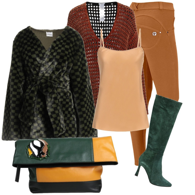 Outfit donna - Mix. Stile Casual per Tutti i giorni. Abbinamento con cappotti, pullovers, top, borse a mano, pantaloni skinny, stivali.