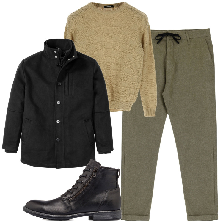 Outfit uomo - Novembre. Stile Trendy per Tutti i giorni. Abbinamento con giacche, pullovers, pantaloni, anfibi.