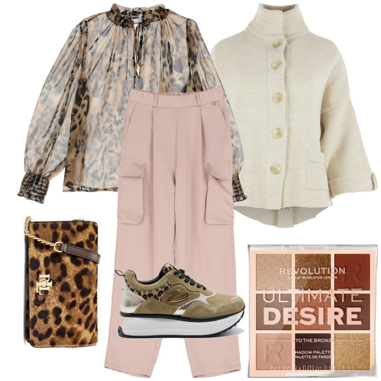 Outfit donna - Desire. Stile Casual chic per Tutti i giorni. Abbinamento con ombretti, camicie, borse a tracolla, pantaloni, sneakers, blazer.