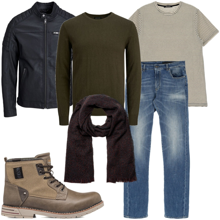 Outfit uomo - Il pullover che mi metto. Stile Trendy per Tutti i giorni. Abbinamento con jeans dritti, t-shirt, maglieria, cappotti, stivali e stivaletti, sciarpe.