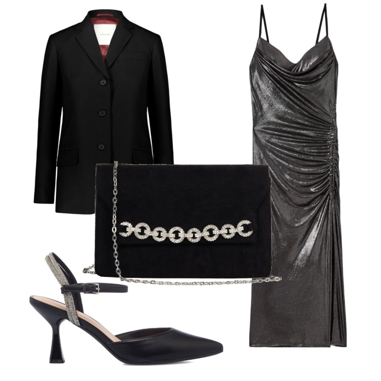 Outfit donna - Total look #1765779. Stile Trendy per Cerimonia. Abbinamento con vestiti midi/longuette, pochette, décolleté, blazer.