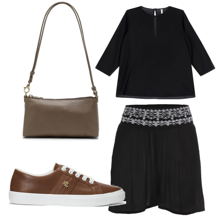 Outfit donna - Total look #1765791. Stile Etnico per Tutti i giorni. Abbinamento con shorts, camicie, sneakers, borse a spalla.