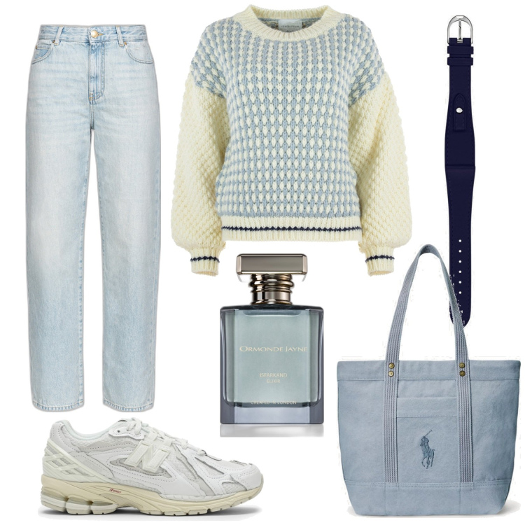 Outfit donna - Total look #1765830. Stile Urban per Tutti i giorni. Abbinamento con profumi, jeans boyfriend, orologi, borse tote, sneakers, maglieria.