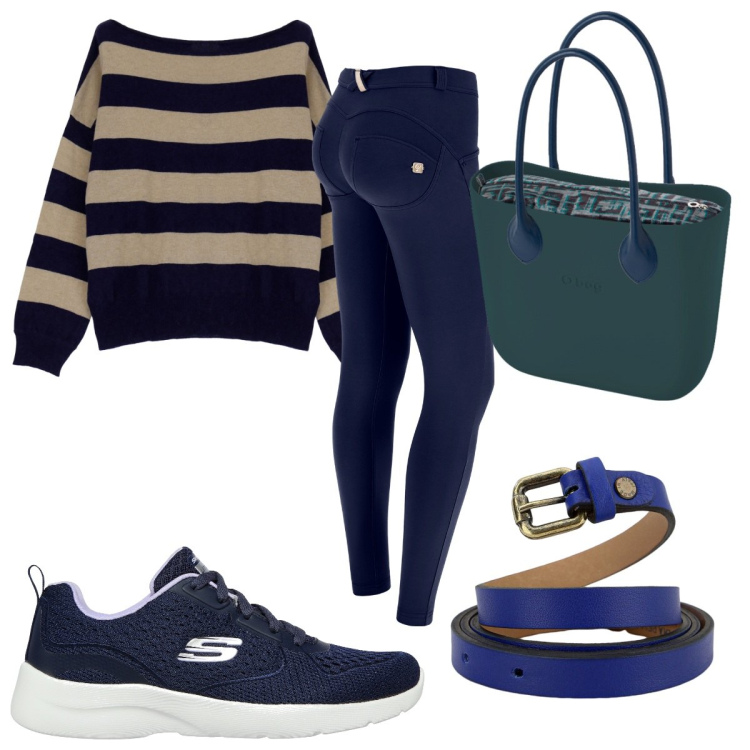 Outfit donna - Total look #1765842. Stile Basic per Scuola/Università. Abbinamento con pantaloni skinny, pullovers, cinture, sneakers, borse a spalla.