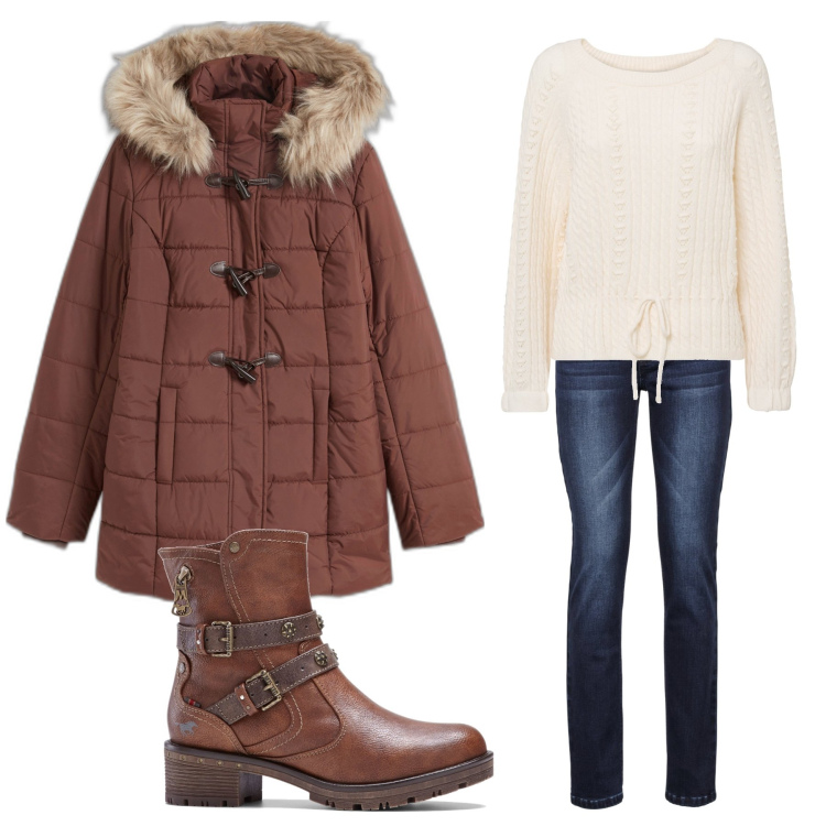 Outfit donna - Total look #1765984. Stile Minimal per Tutti i giorni. Abbinamento con jeans, maglieria, piumini, stivaletti.