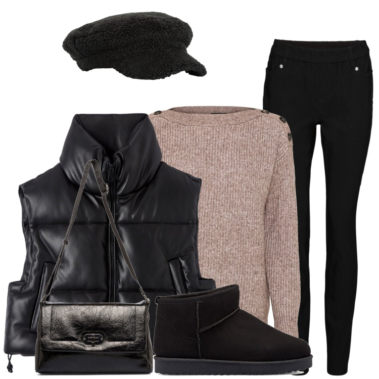 Outfit donna - Il maglione caldo. Stile Casual chic per Tutti i giorni. Abbinamento con maglieria, pantaloni skinny, cappelli con visiera, piumini, stivaletti, borse a tracolla.