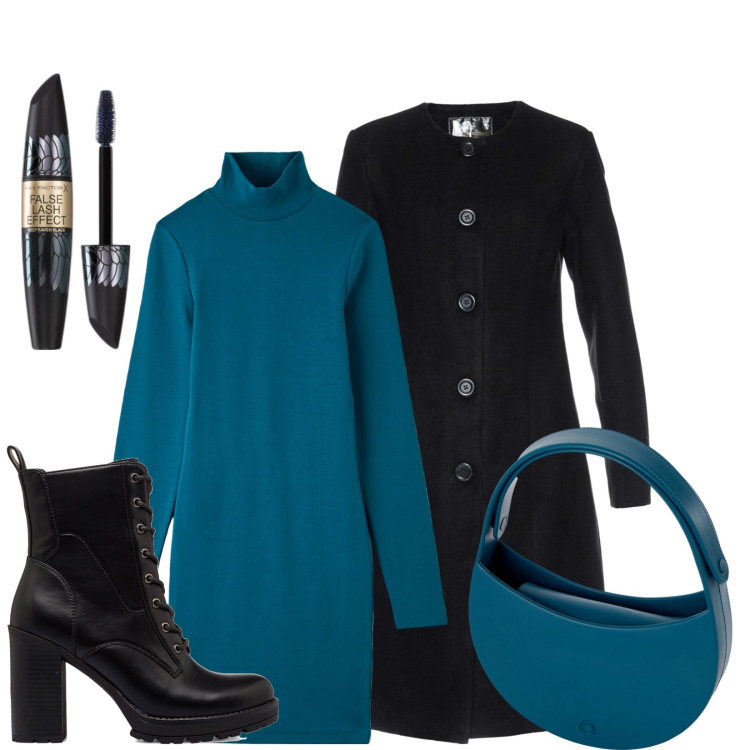 Outfit donna - Ottanio. Stile Urban per Tutti i giorni. Abbinamento con cappotti, mascara, vestiti, anfibi, borse a spalla.