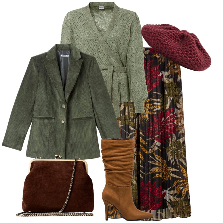 Outfit donna - Il maglione a portafoglio. Stile Boho per Tutti i giorni. Abbinamento con maglieria, gonne lunghe, cappotti, cappelli e berretti, stivali sopra il ginocchio, clutch.