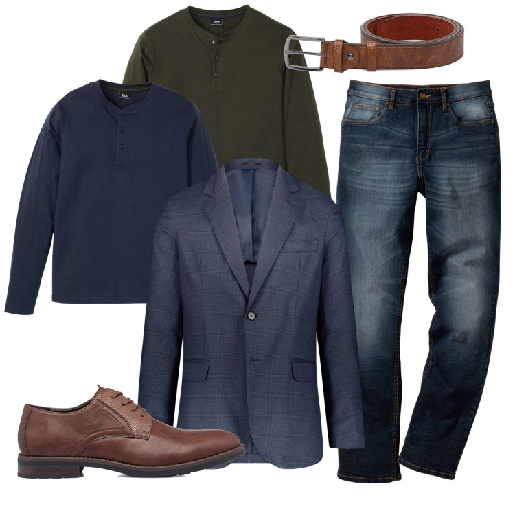 Outfit uomo - Pull verde o blu?. Stile Casual per Tutti i giorni. Abbinamento con jeans dritti, maglieria, cinture, scarpe stringate, giacche.