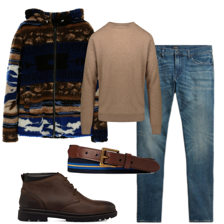 Outfit uomo - La giacca in pile. Stile Casual per Tutti i giorni. Abbinamento con cappotti, cinture, jeans, stivali e stivaletti, maglieria.