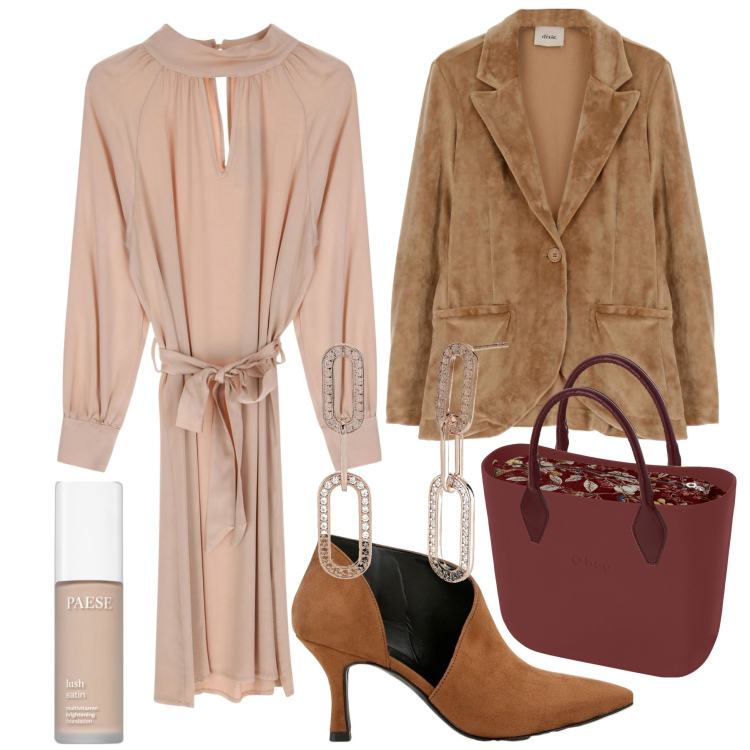 Outfit donna - Scala di marrone. Stile Chic per Ufficio. Abbinamento con primer, orecchini, stivaletti, vestiti lunghi, giacche, borse a spalla.