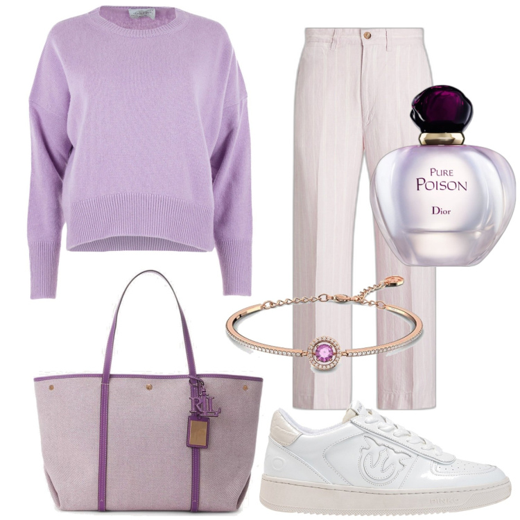 Outfit donna - Total look #1766649. Stile Basic per Tutti i giorni. Abbinamento con profumi, sneakers, borse tote, pantaloni, pullovers, braccialetti.