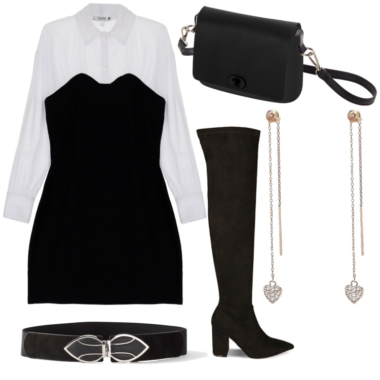 Outfit donna - Preppy serata fuori. Stile Preppy per Serata fuori. Abbinamento con cinture, orecchini, vestiti corti, stivali, borse a spalla.