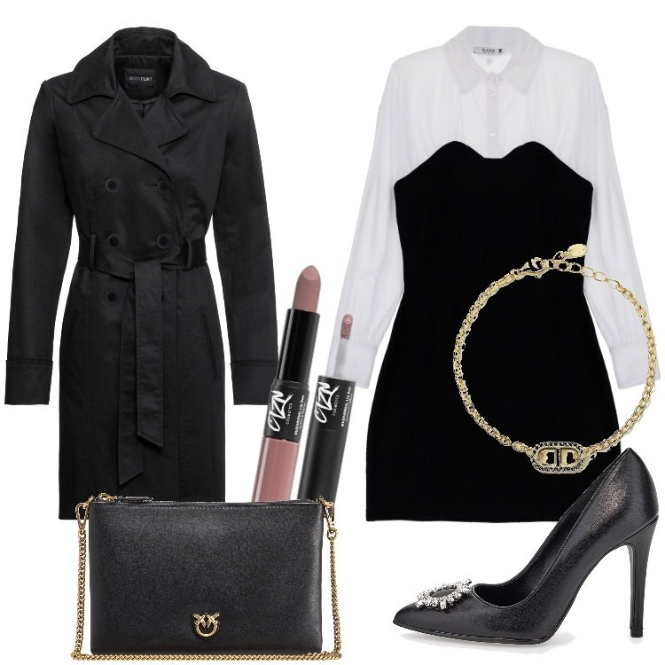 Outfit donna - Calzature nere. Stile Chic per Serata fuori. Abbinamento con trench, rossetti, braccialetti, borse a tracolla, vestiti corti, décolleté.