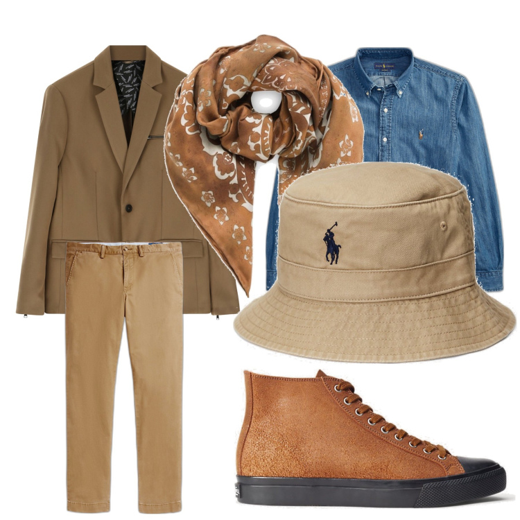 Outfit uomo - Colori d’autunno. Stile Urban per Tutti i giorni. Abbinamento con cappotti, sneakers, cappelli, camicie, pantaloni, sciarpe e foulard.
