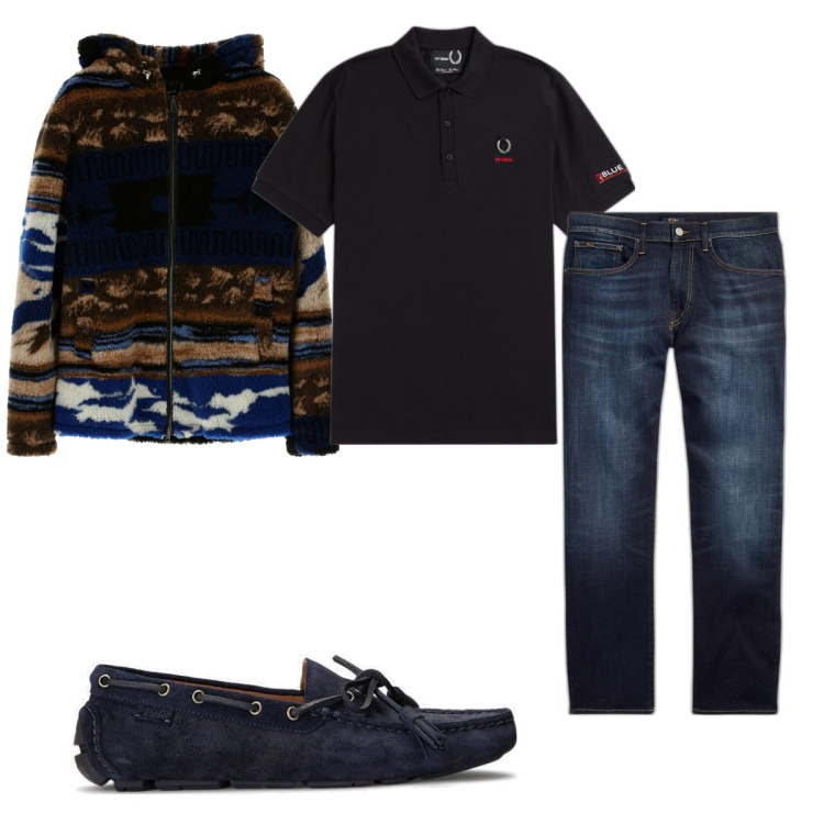 Outfit uomo - Total look #1766872. Stile Trendy per Tutti i giorni. Abbinamento con cappotti, scarpe stringate, jeans dritti, polo.