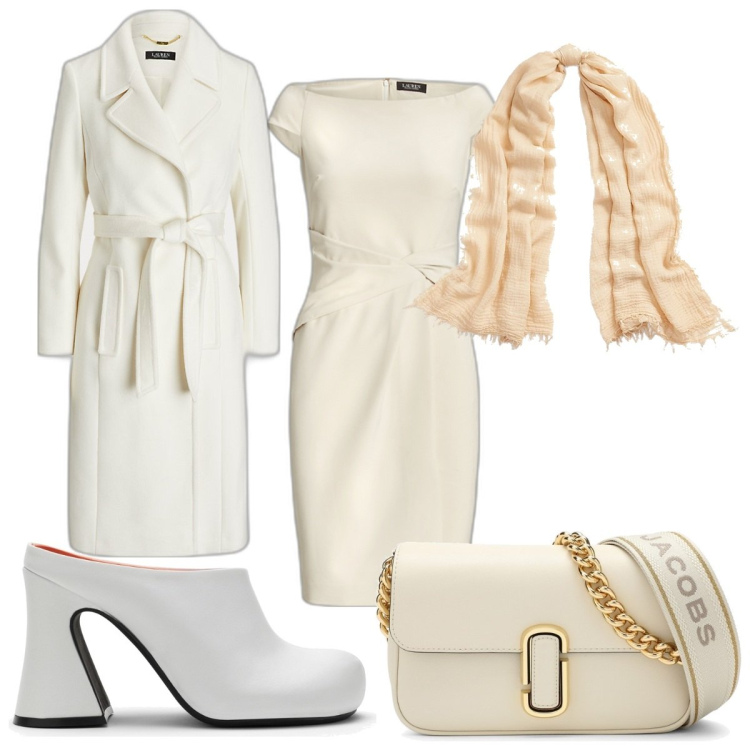 Outfit donna - Total look #1766883. Stile Trendy per Tutti i giorni. Abbinamento con vestiti, sciarpe, cappotti, borse a tracolla, sabot.