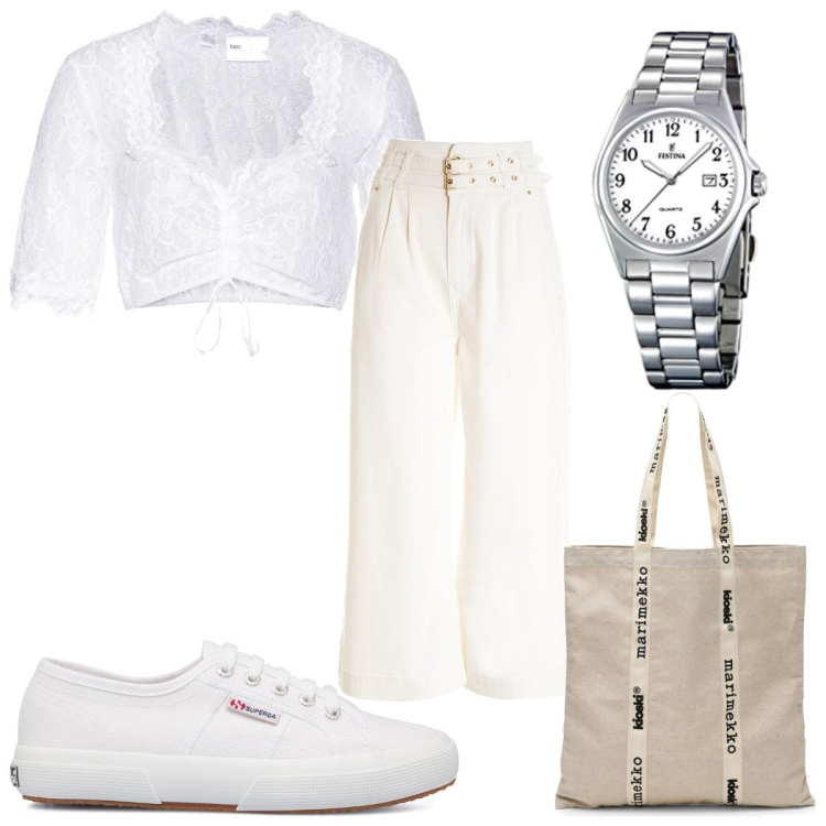 Outfit donna - Total look #1766889. Stile Trendy per Tutti i giorni. Abbinamento con camicie, pantaloni, sneakers, orologi, borse tote.