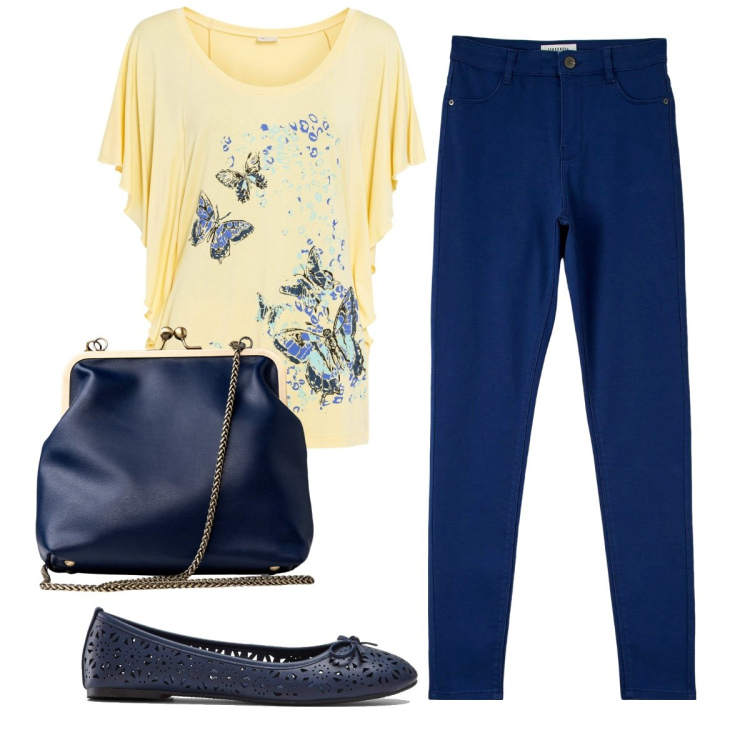 Outfit donna - Total look #1766950. Stile Basic per Ufficio. Abbinamento con ballerine, maglieria, pantaloni skinny, clutch.