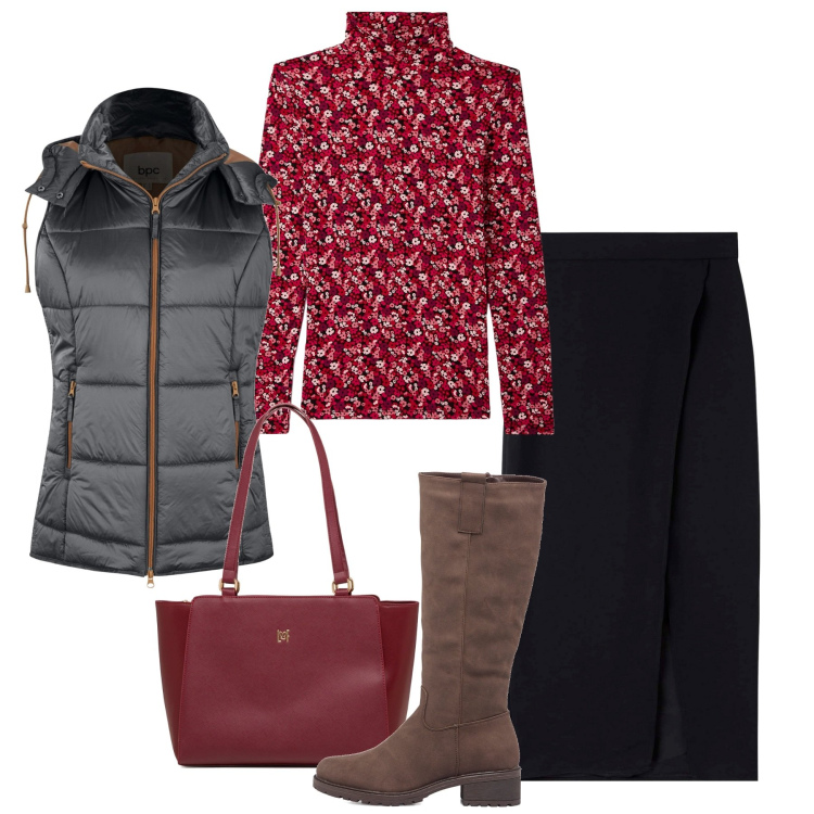 Outfit donna - Smanicato e tubino. Stile Bon Ton per Ufficio. Abbinamento con gilet, gonne lunghe, t-shirt, stivali sopra il ginocchio, borse a spalla.