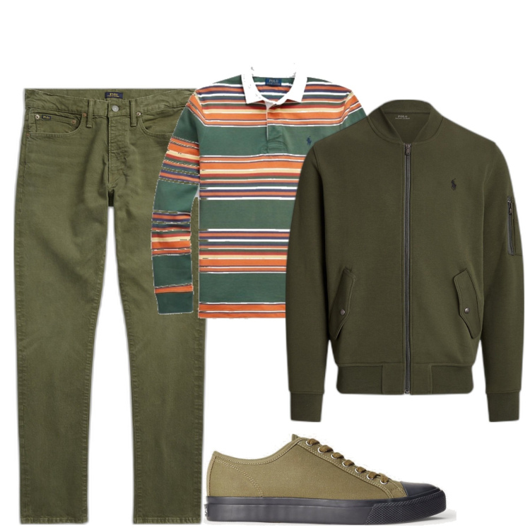 Outfit uomo - City. Stile Casual per Tutti i giorni. Abbinamento con sneakers, jeans, bomber, maglieria.