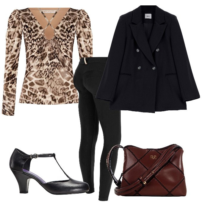 Outfit donna - In ufficio con grinta. Stile Chic per Ufficio. Abbinamento con décolleté, pantaloni skinny, giacche, maglieria, borse a spalla.