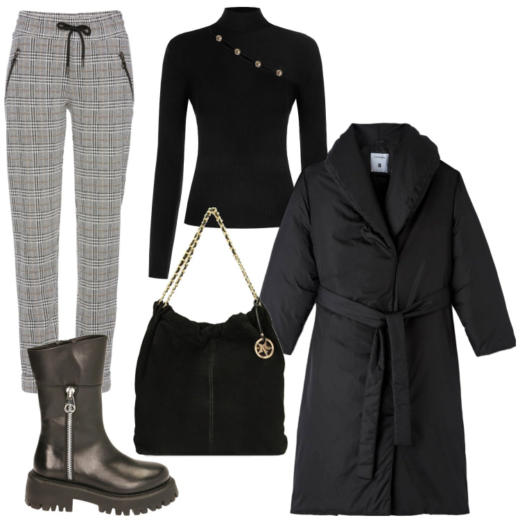 Outfit donna - Black month Bantoa. Stile Basic per Tutti i giorni. Abbinamento con pantaloni, piumini, maglieria, stivaletti, borse a spalla.