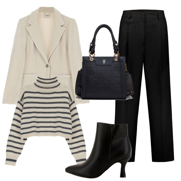 Outfit donna - Total look #1767105. Stile Basic per Ufficio. Abbinamento con maglieria, stivaletti, borse tote, cappotti, pantaloni.