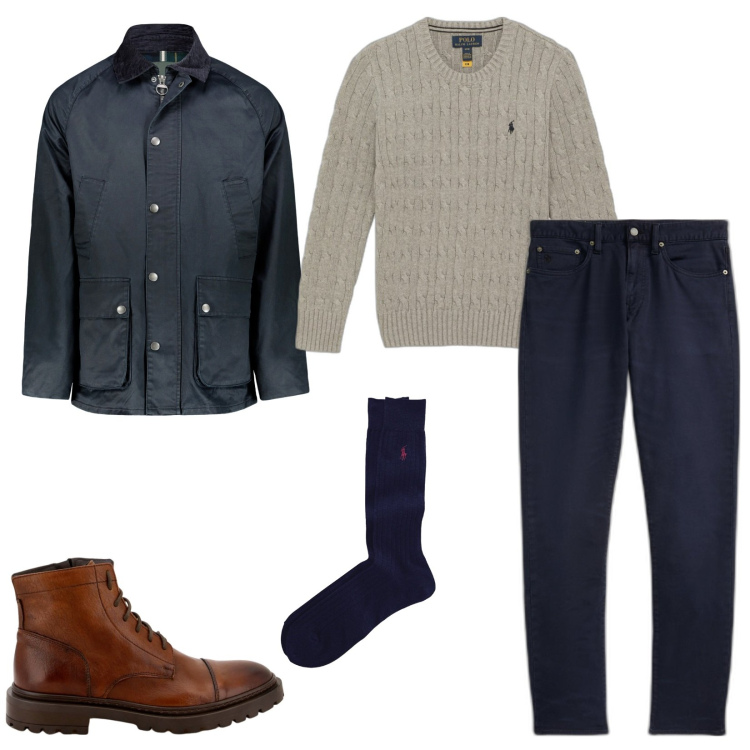 Outfit uomo - Pullover lavorato. Stile Casual per Ufficio. Abbinamento con scarpe stringate, calzini, pantaloni chino, maglieria, giacche.