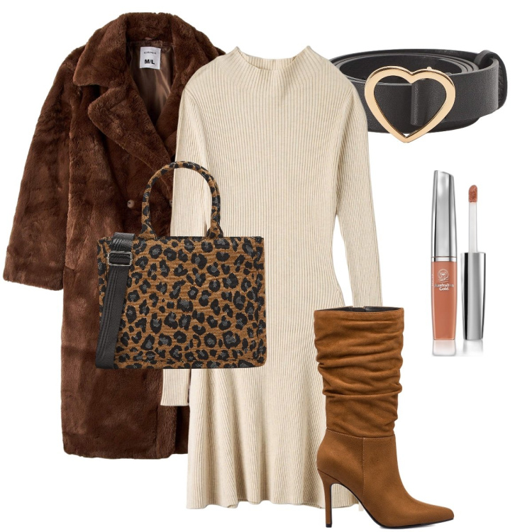 Outfit donna - L’ecopelliccia. Stile Sexy per Tutti i giorni. Abbinamento con gloss, ecopellicce, cinture, shopping bag, vestiti midi/longuette, stivali sopra il ginocchio.
