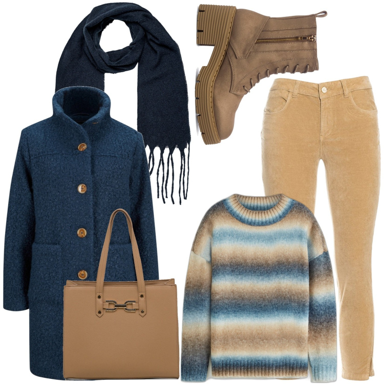 Outfit donna - Casual invernale. Stile Casual per Tutti i giorni. Abbinamento con cappotti, maglieria, pantaloni skinny, anfibi, borse a spalla, sciarpe.