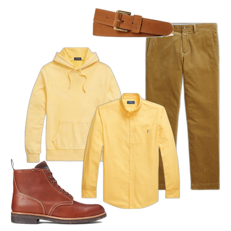 Outfit uomo - Total look #1767548. Stile Casual per Tutti i giorni. Abbinamento con felpe con cappuccio, cinture, stivali, camicie, pantaloni.